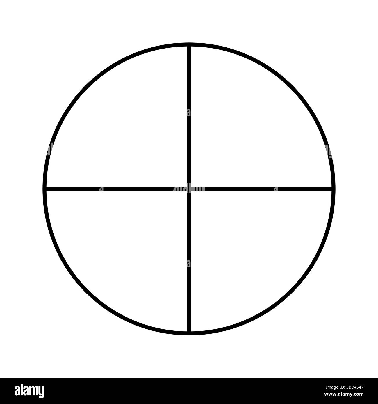 Circle divided in 4 segments. Outline style. Pizza, pie round shape cut in four equal slices. Black line chart. Stock Vector