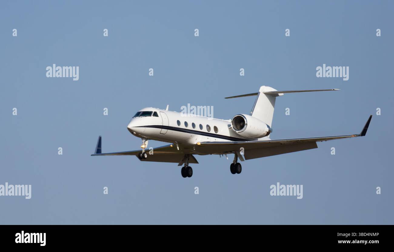 Private light jet during landing Stock Photo