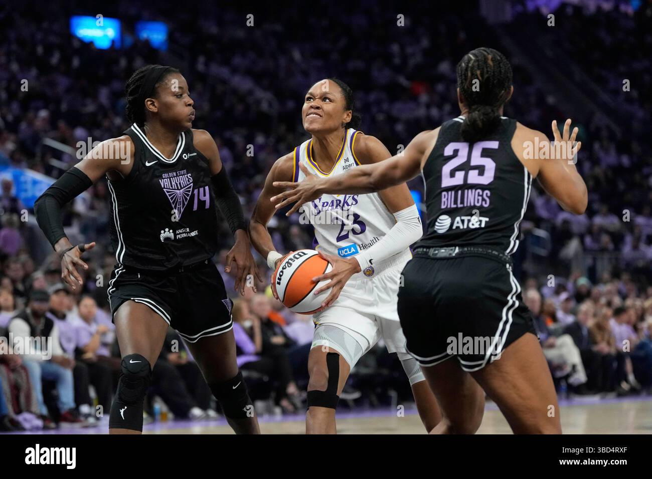 Los Angeles Sparks forward Azura Stevens (23) drives to the basket ...