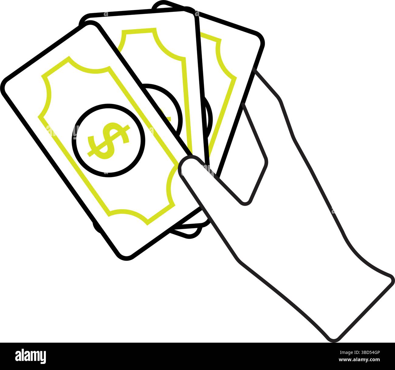Hand with three bills icon. Vector Stock Vector Image & Art - Alamy