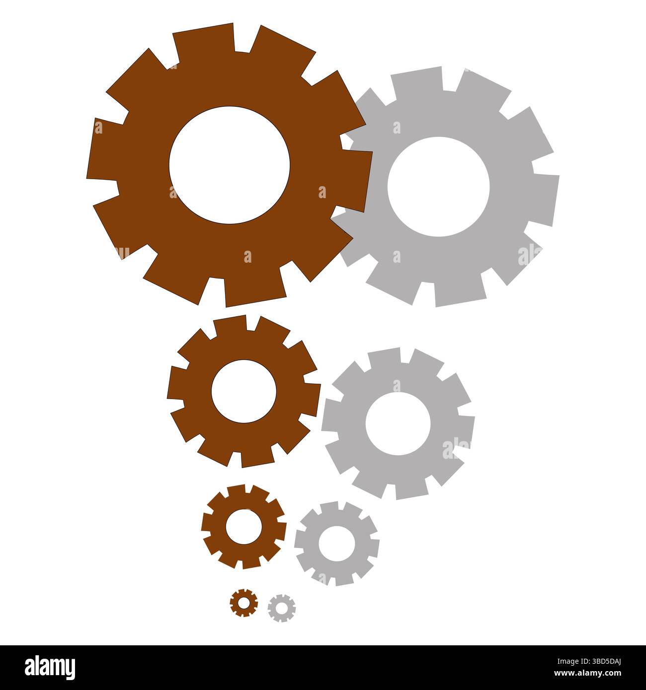Gear mechanism icon. Industry teamwork symbol. Brown gray wheels. Vector engineering illustration. Stock Vector