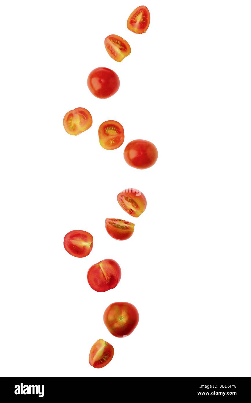 Levitating tomato cherry isolated on white background Stock Photo