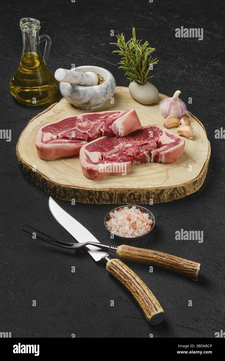 Raw fresh lamb double loin chop ready for cooking Stock Photo