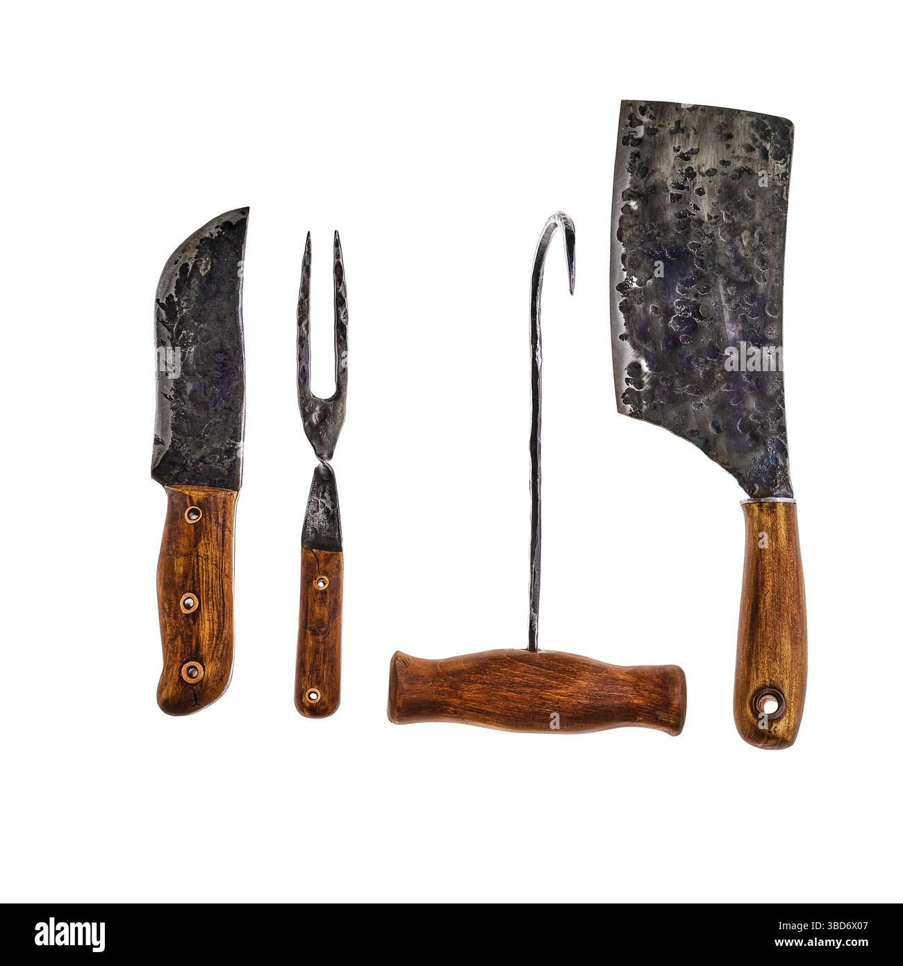 Set of butcher tools isolated on white background Stock Photo