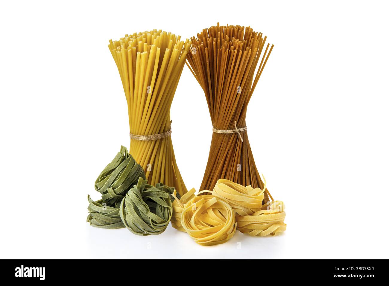 Various kinds of pasta isolated on white background Stock Photo