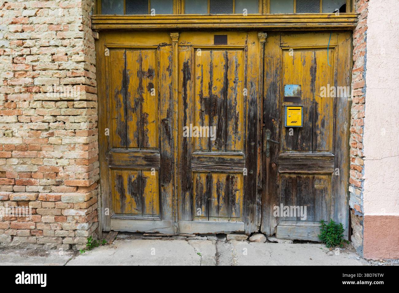 Rural Entry — Worn Door Frame with Mailbox Stock Photo