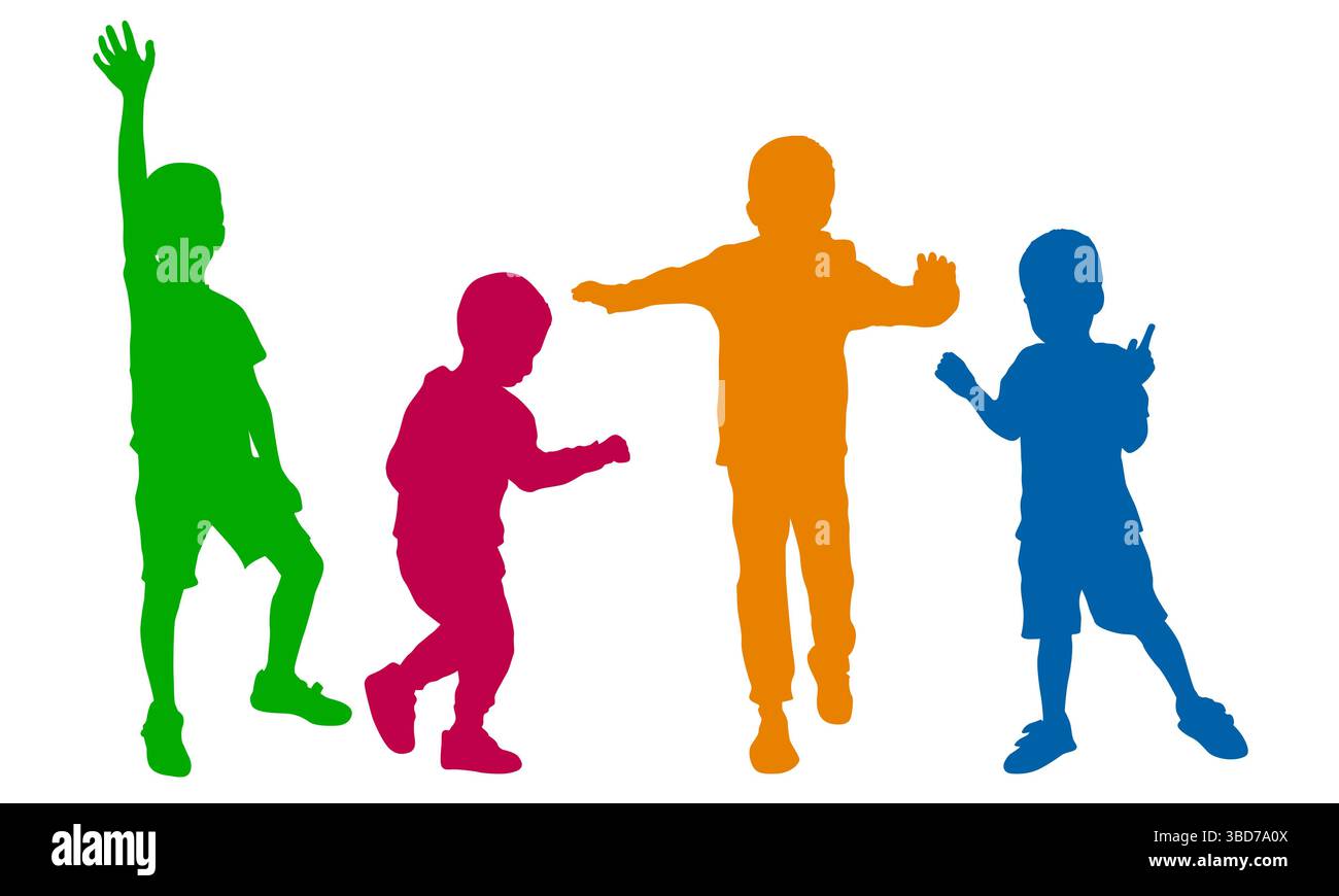 Free happy boys silhouettes Stock Vector