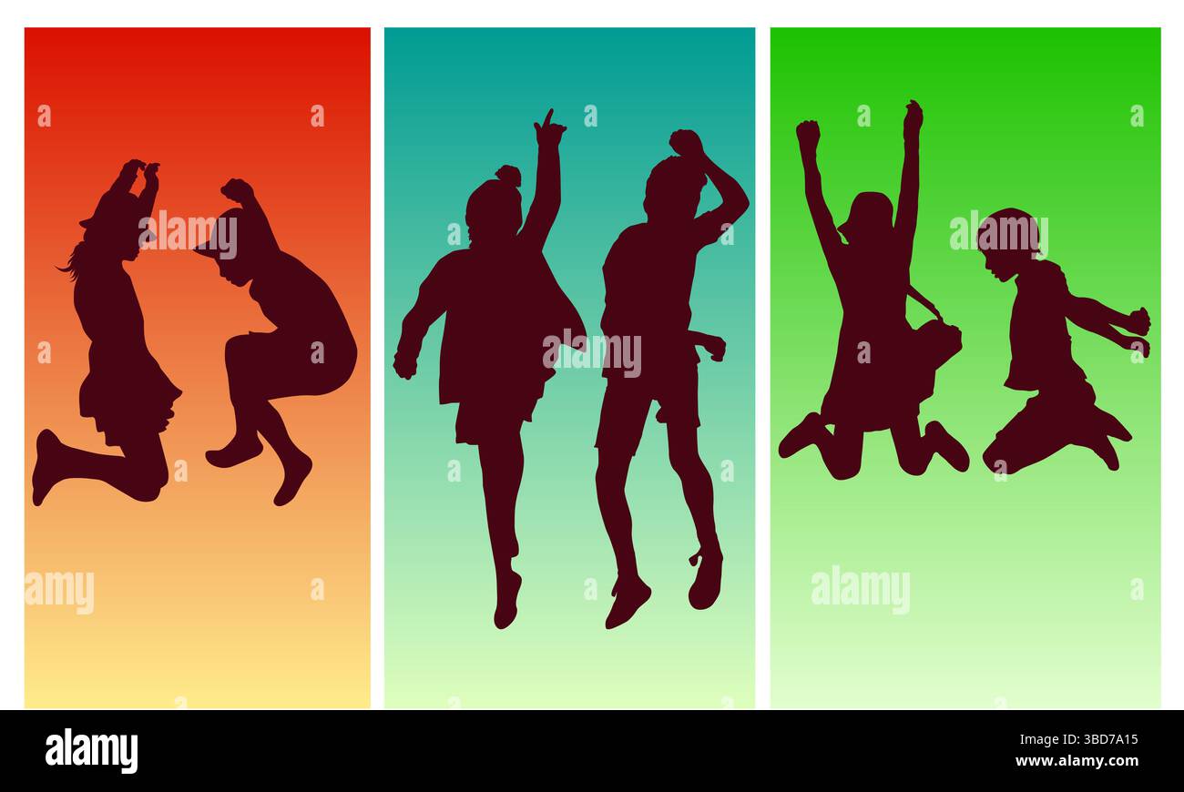 Happy dancing children silhouettes Stock Vector Image & Art - Alamy
