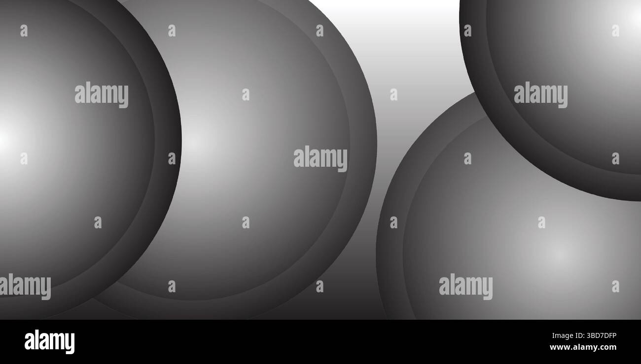 Abstract grayscale spheres with smooth gradient reflections in a futuristic 3D design style Stock Vector