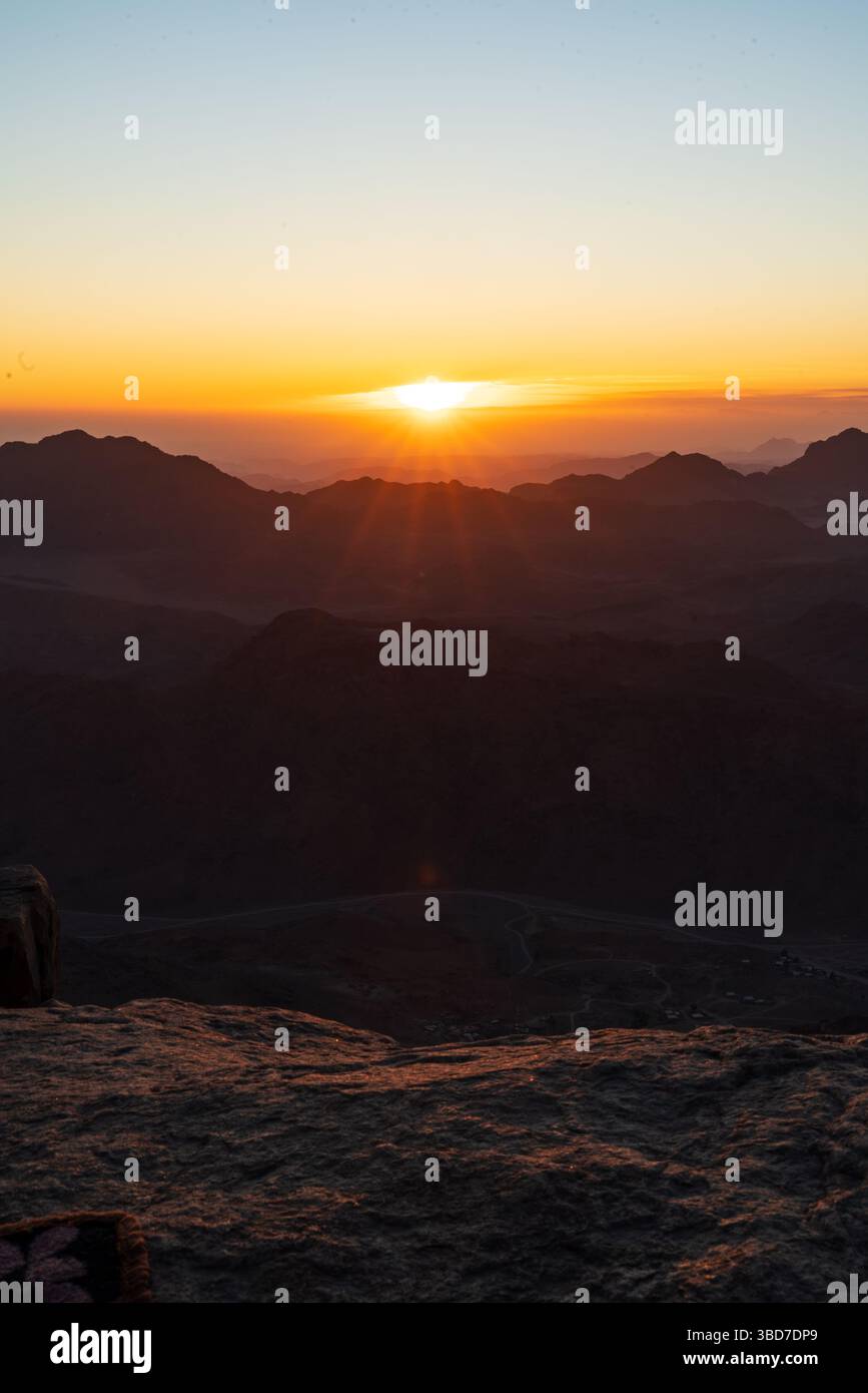 View From Mount Inari Sunrise over the Sinai desert view from mount Sinai after a long night ...