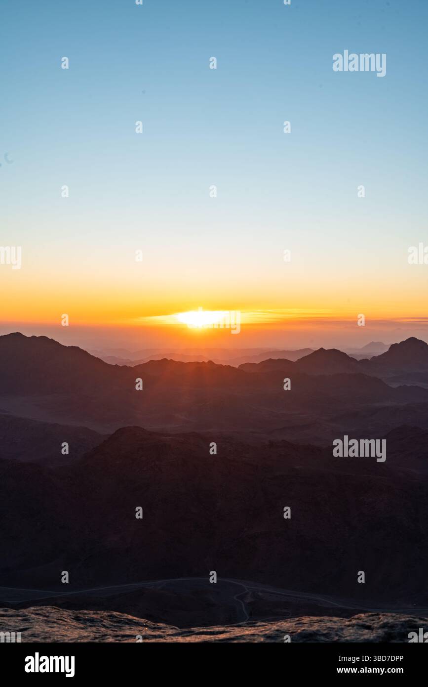 View From Mount Inari Sunrise over the Sinai desert view from mount Sinai after a long night ...