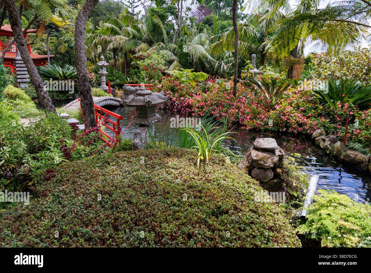 Funchal, Portugal - June 12, 2024: Chinese style garden elements in Monte Palace - Tropical Garden in Funchal, Madeira Stock Photo