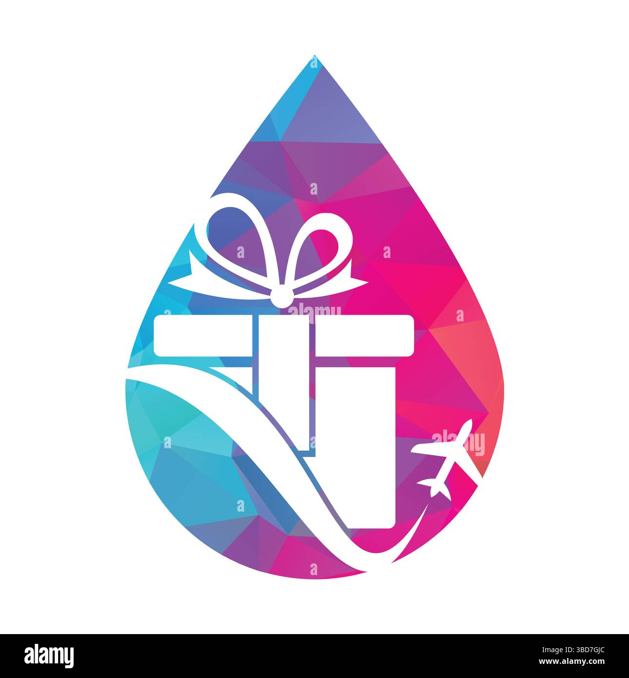 Travel gift drop shape vector logo design. Vector of gift and plane logo combination. Stock Vector