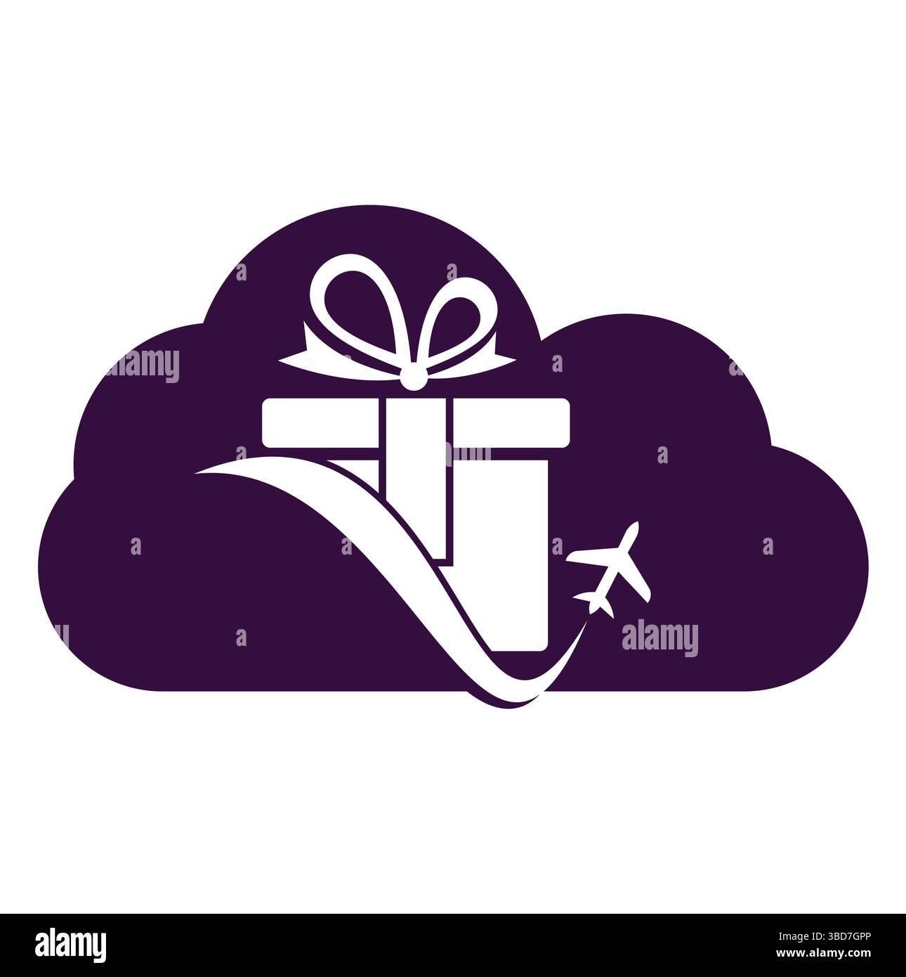 Travel gift cloud shape vector logo design. Vector of gift and plane logo combination. Stock Vector