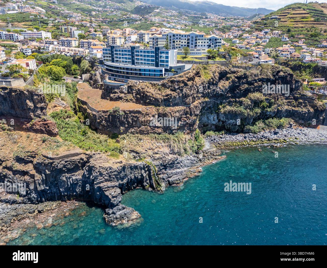 Camara de Lobos, Portugal - June 11, 2024: View with Hotel Pestana and Brito in Camara de Lobos on Madeira Island Stock Photo