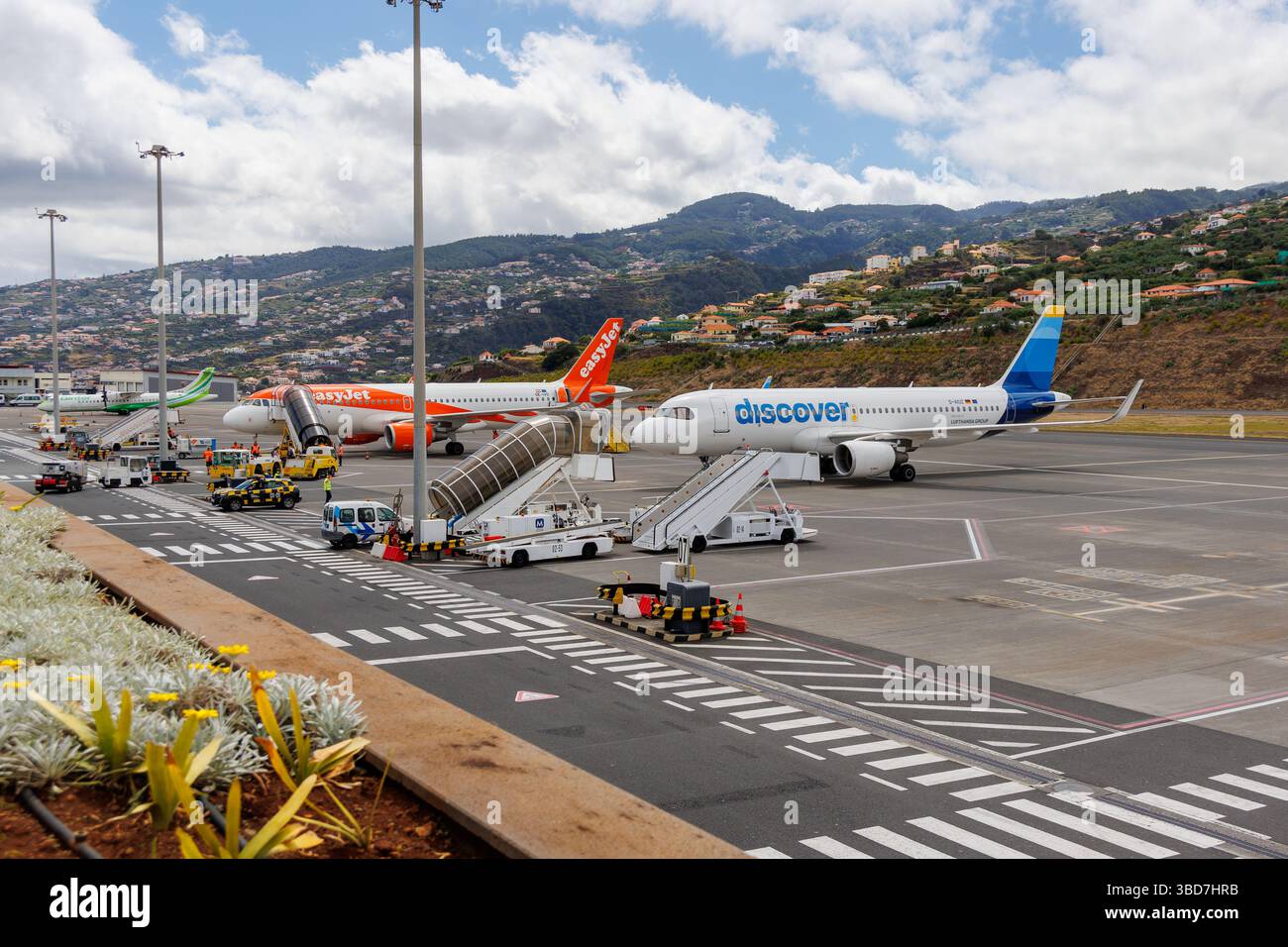 Santa Cruz, Porugal - June 12, 2024: Discover Airlines Airbus A320-214 on Cristiano Ronaldo International Airport, Madeira Island Stock Photo