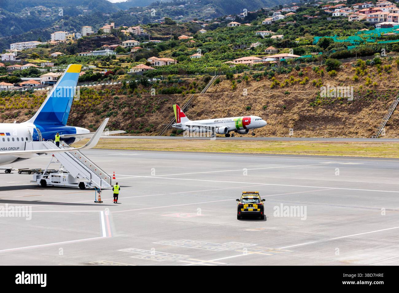 Santa Cruz, Porugal - June 12, 2024: Airbus A320-214 - TAP Air Portugal on Cristiano Ronaldo International Airport, Madeira Island Stock Photo
