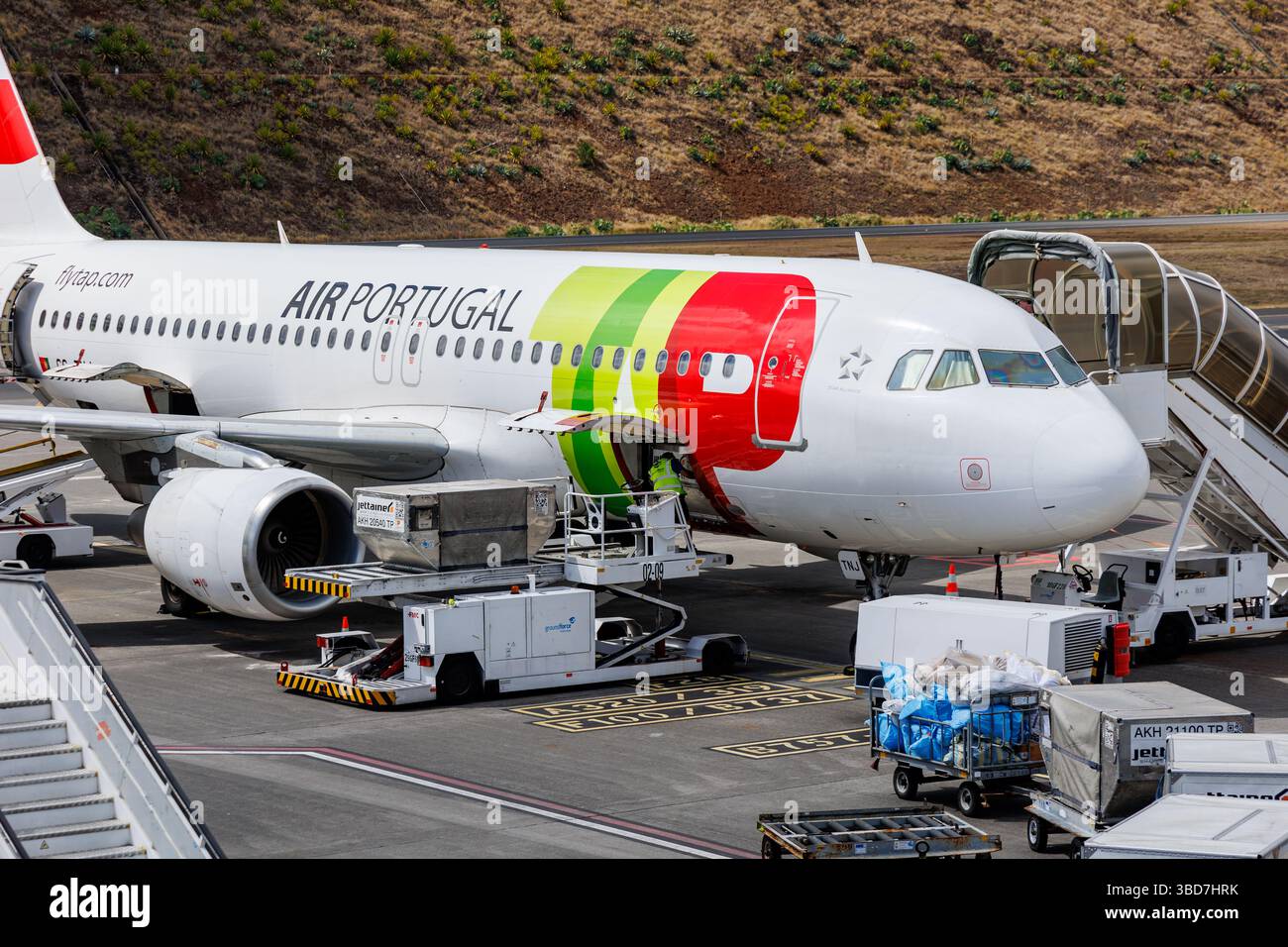 Santa Cruz, Porugal - June 12, 2024: Airbus A320-214 - TAP Air Portugal on Cristiano Ronaldo International Airport, Madeira Island Stock Photo