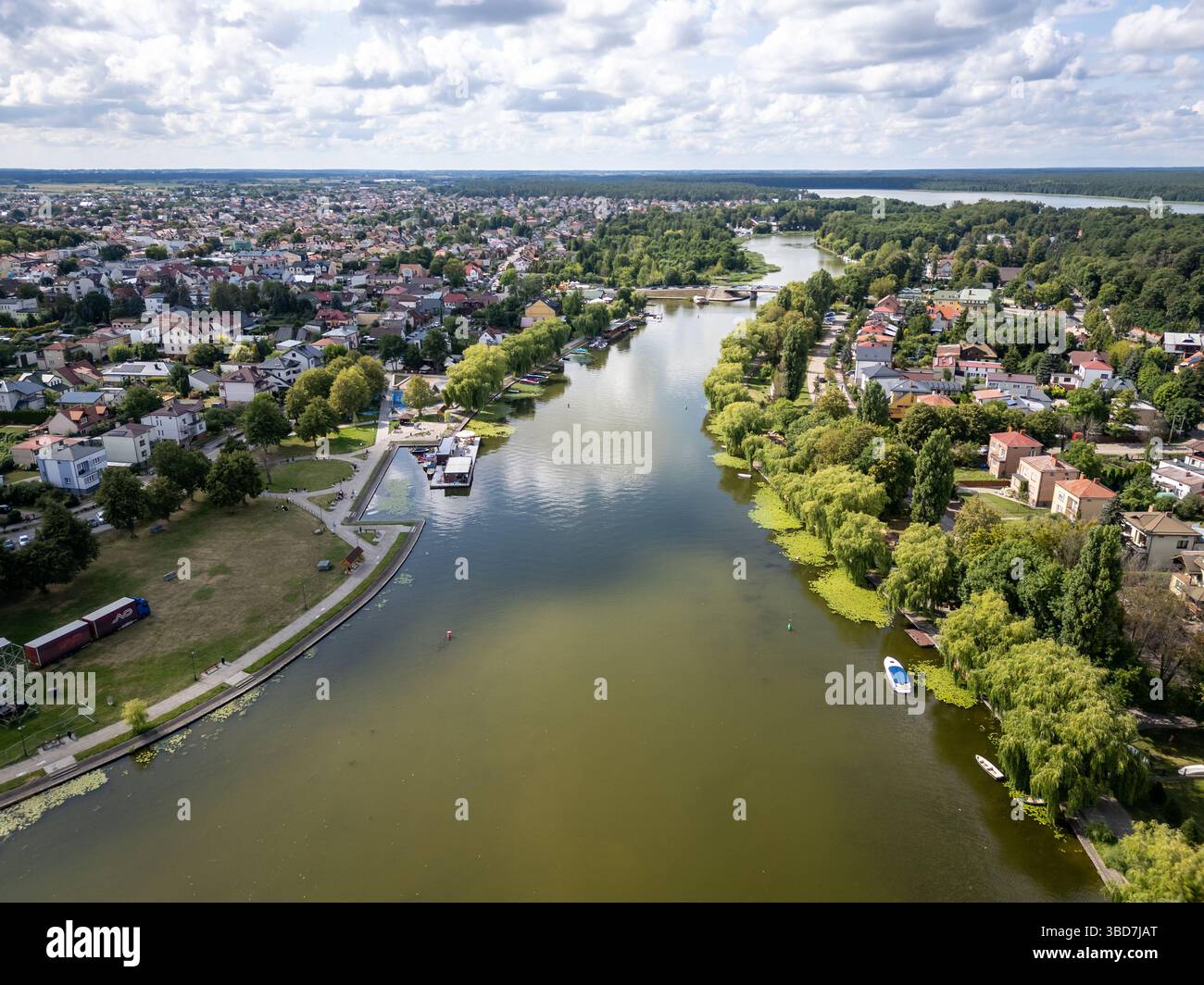 Drone photo of Augustow city on the Netta River and Augustow Canal, Podlaskie region, Poland Stock Photo