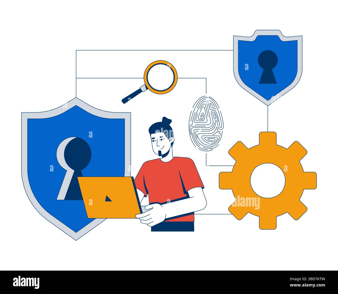 IT security workflow 2D illustration concept Stock Vector