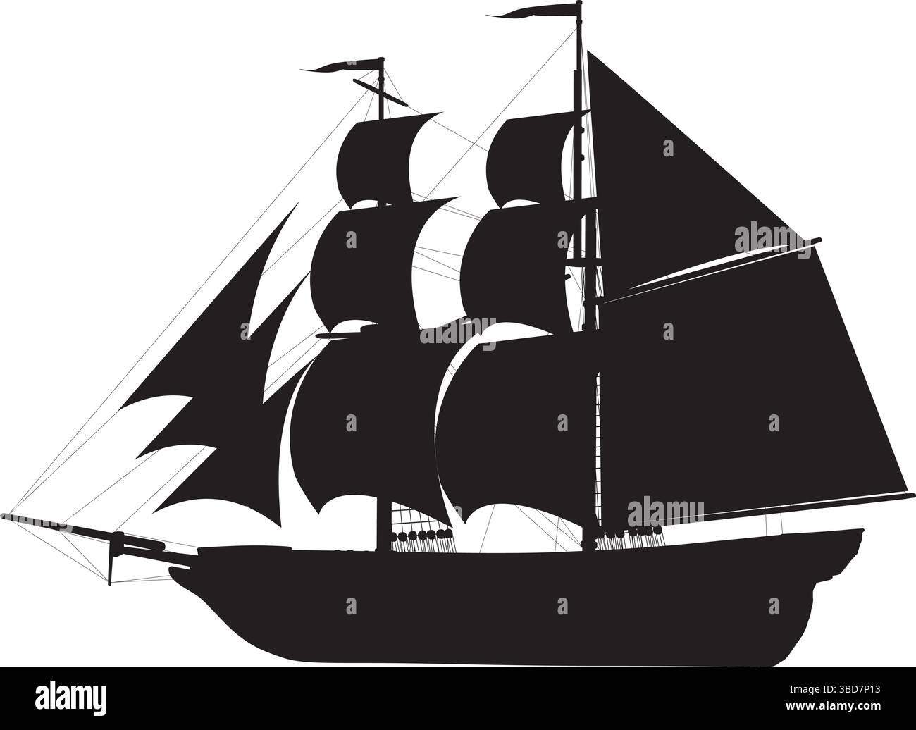 Sailing ship highly detailed vector silhouette Stock Vector Image & Art ...