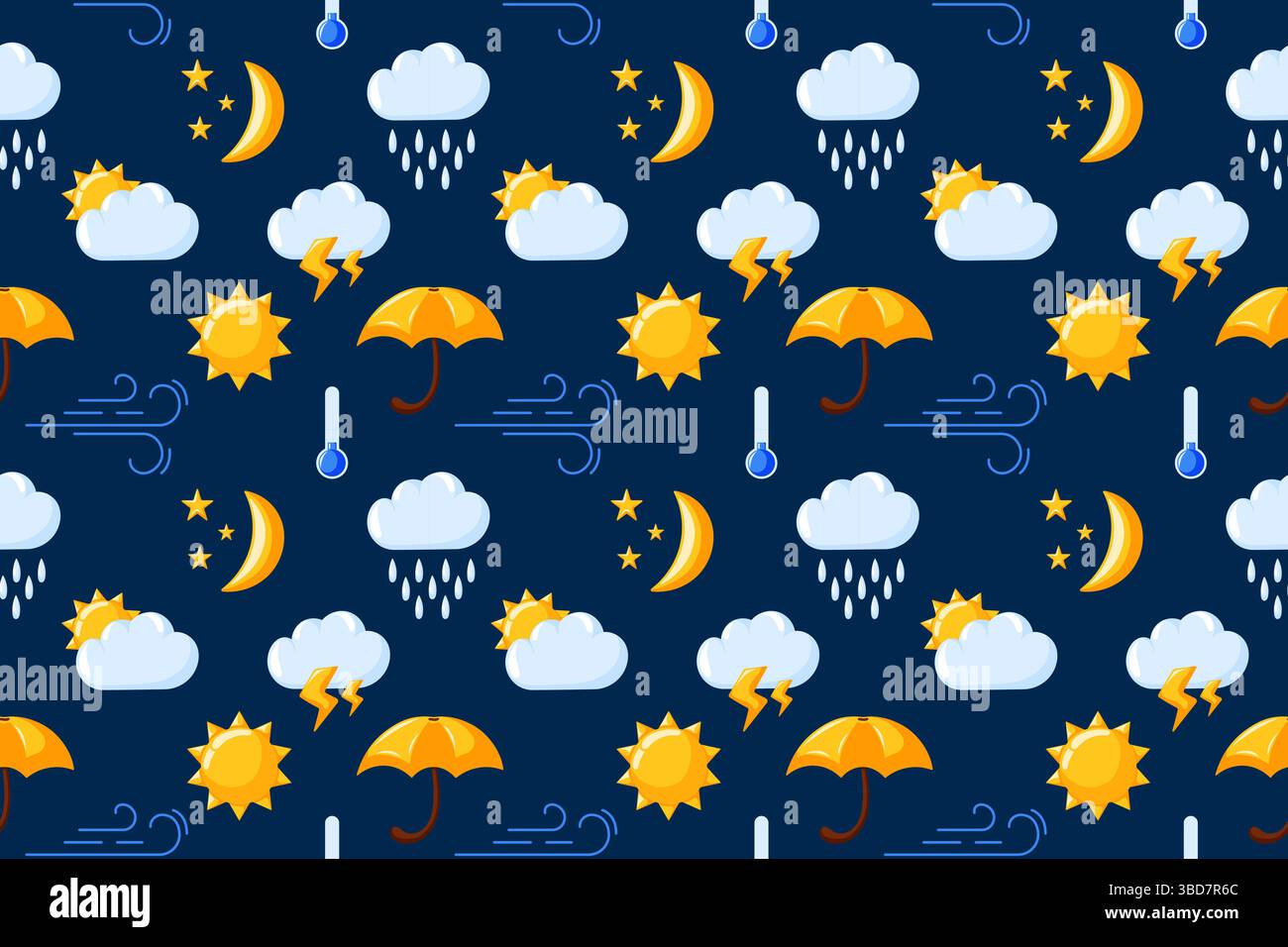 Seamless pattern with weather icon on dark blue background in cartoon ...