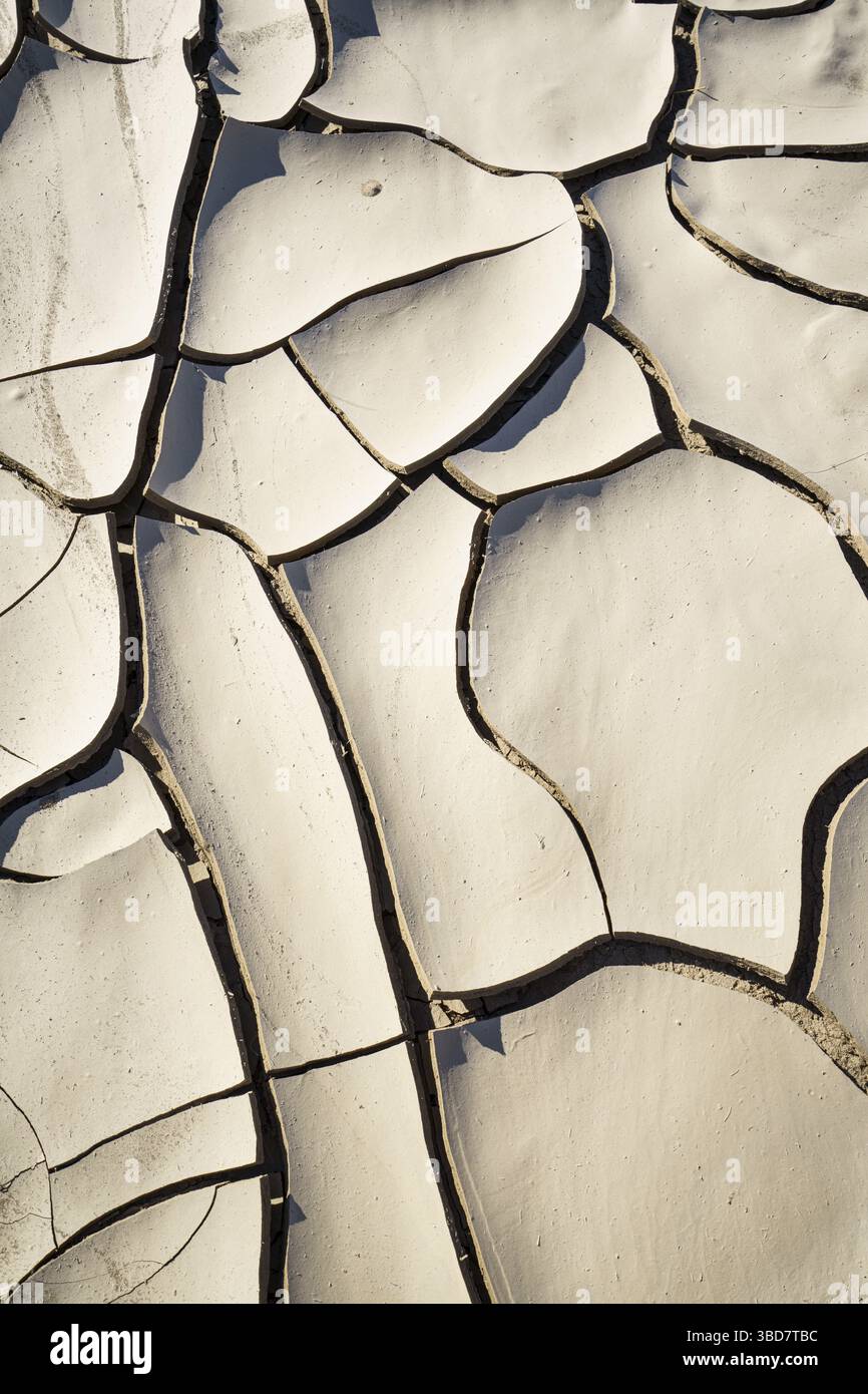 Dry riverbed, cracked clay mud in dried up river bed, parched ground, Swakop River, Namibia Stock Photo