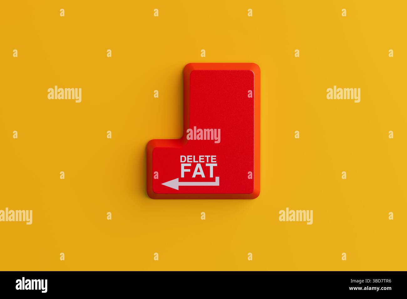Weight Loss Motivation Concept. Red Keyboard Button With Delete Fat Text On Yellow Background. 3d Rendering Stock Photo