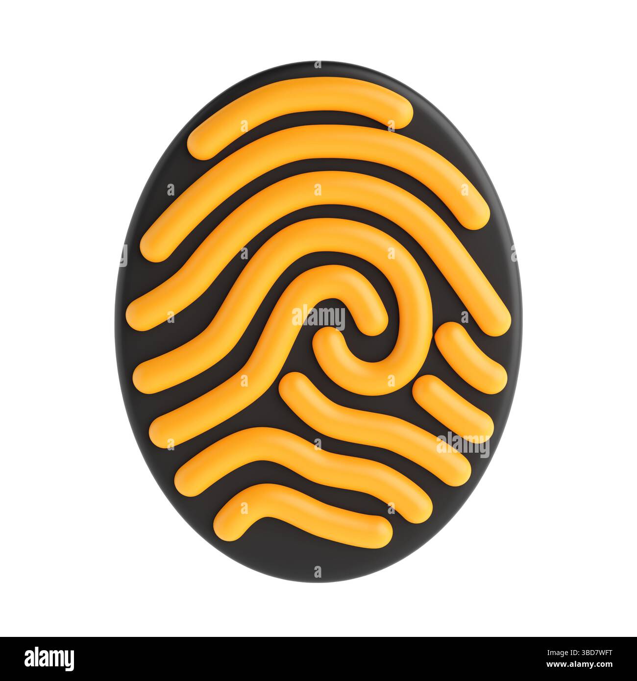 Biometric Security Concept. Glossy Fingerprint Icon With Yellow Lines On White Background. 3d Rendering Stock Photo
