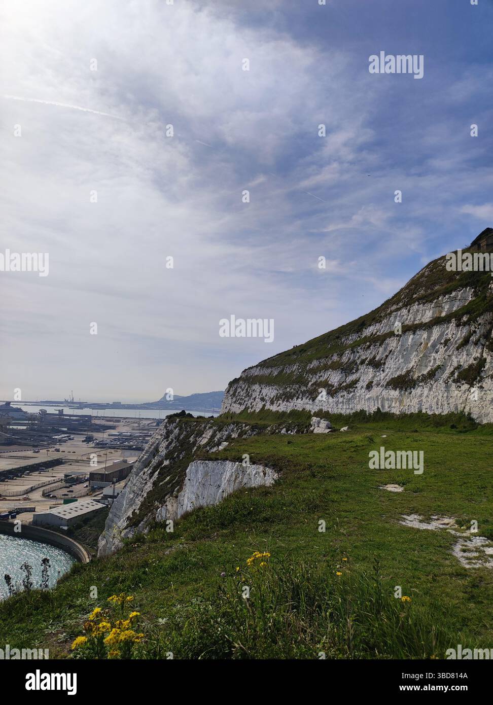 White Cliffs of Dover rise above the English Channel, a symbol of Britain’s coastline and natural beauty under a vivid sky. - Smartphone Captured Stock Image