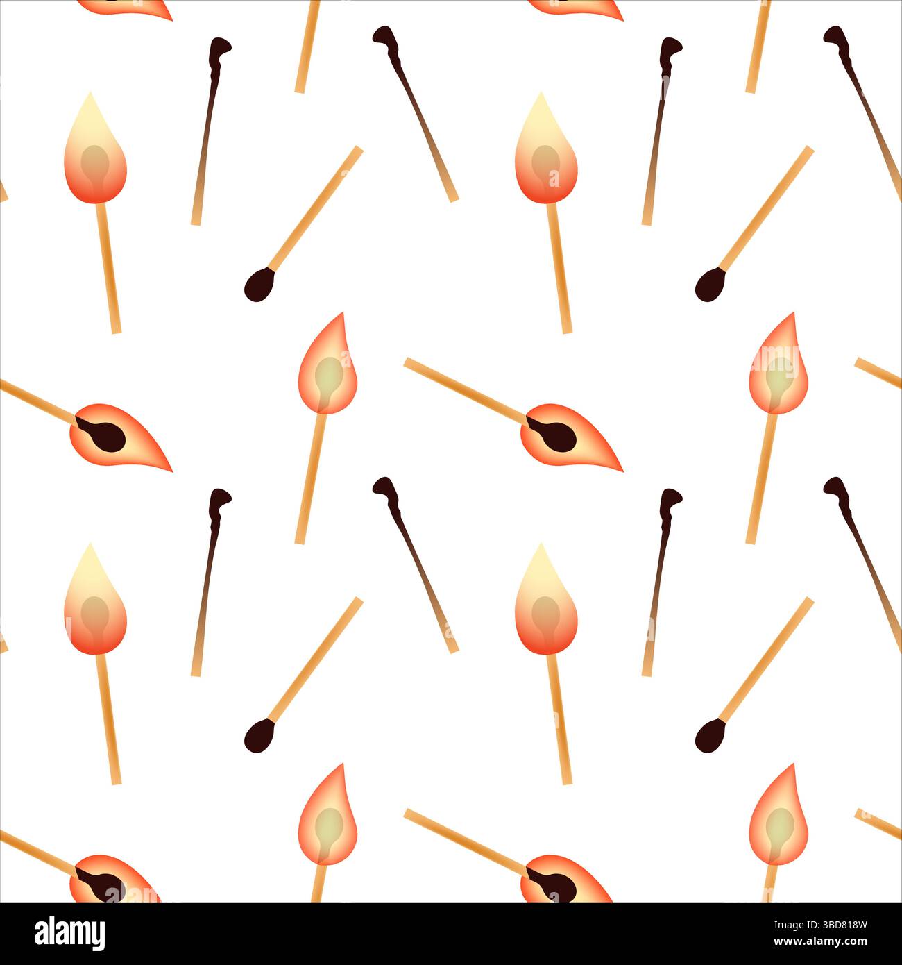 Burning wooden matches seamless pattern. On white background. Vector illustration Stock Vector