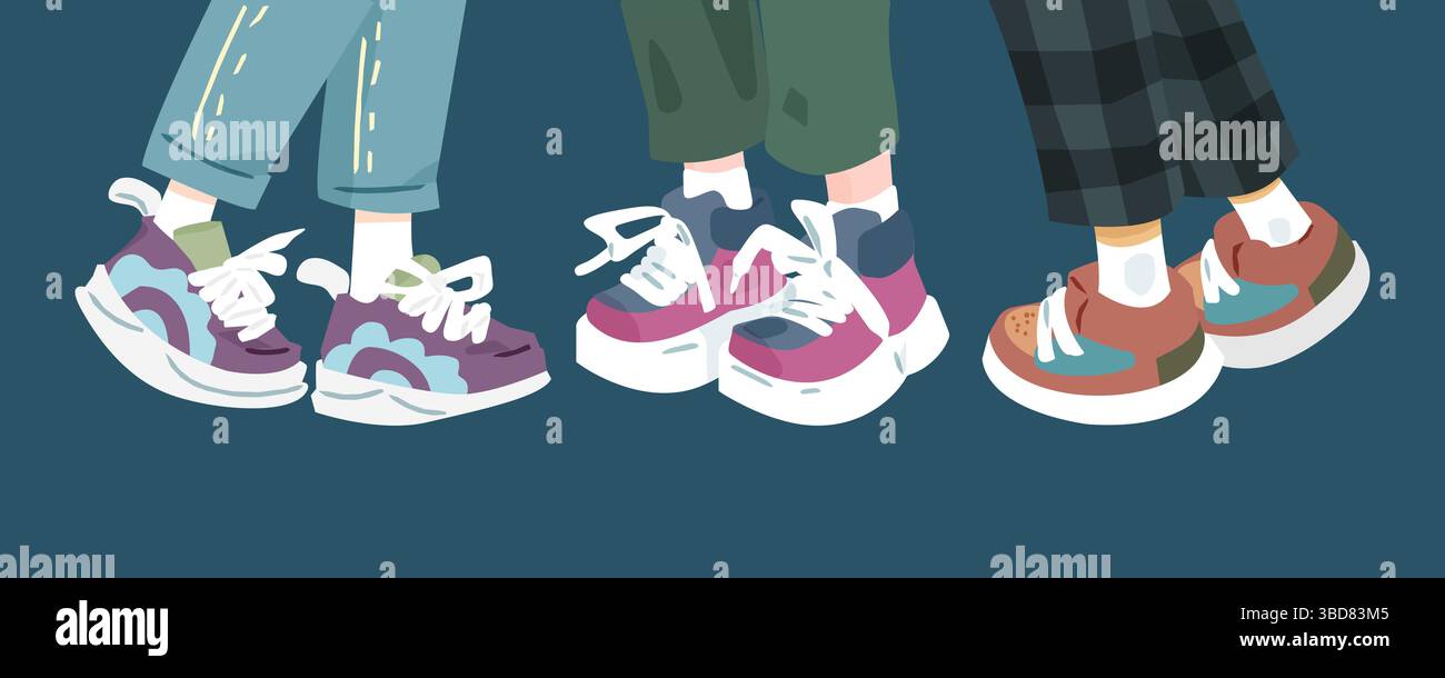 Cartoon Colorful Sneakers Illustration Set Stock Vector Image & Art - Alamy