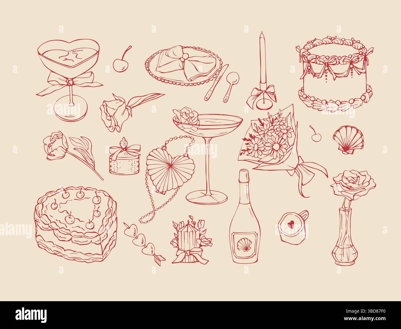 Set of wedding party vector elements  Stock Vector