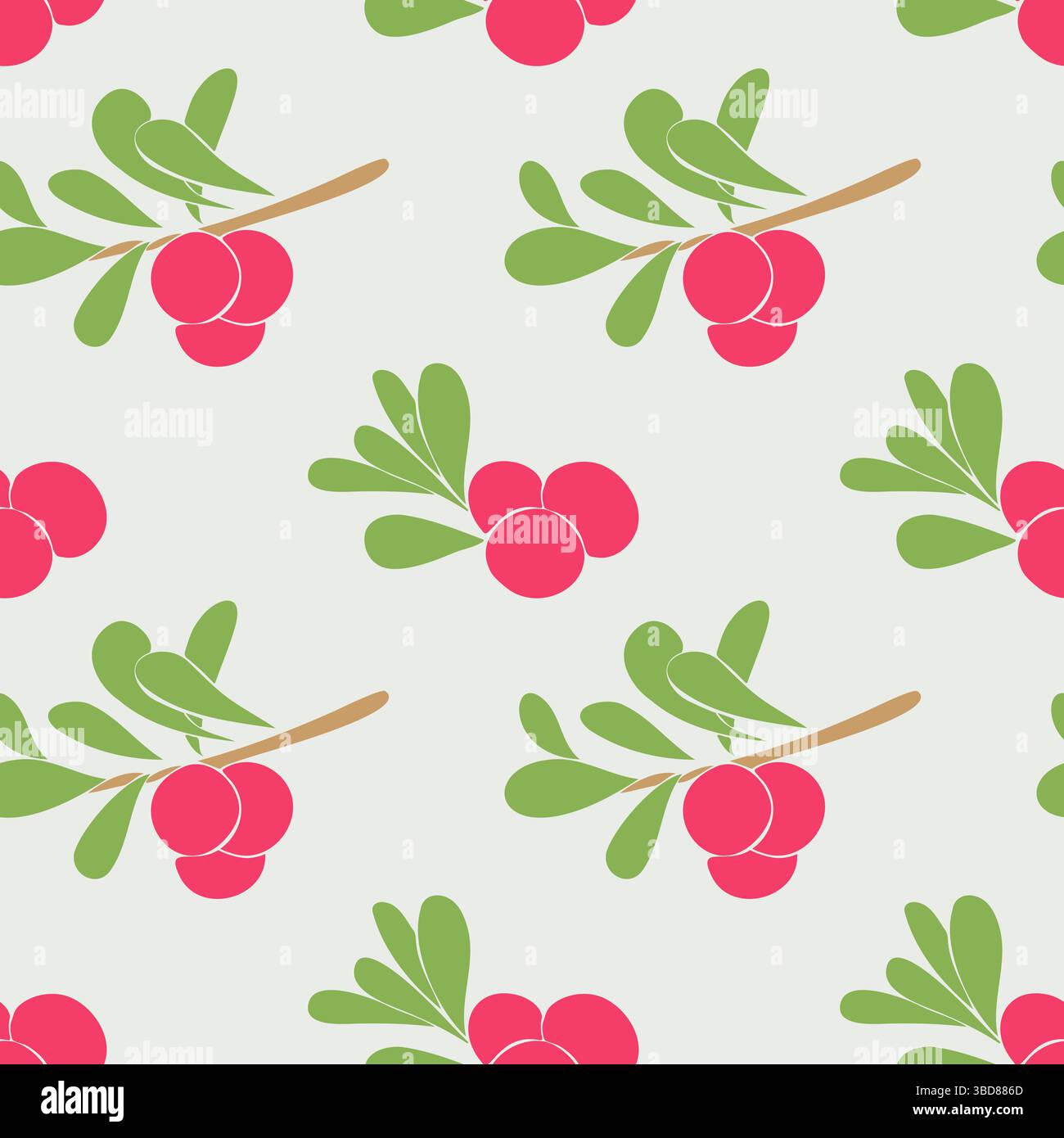 Seamless pattern with Lingonberry with branches, leaves and bright red berries. Vector illustration Stock Vector