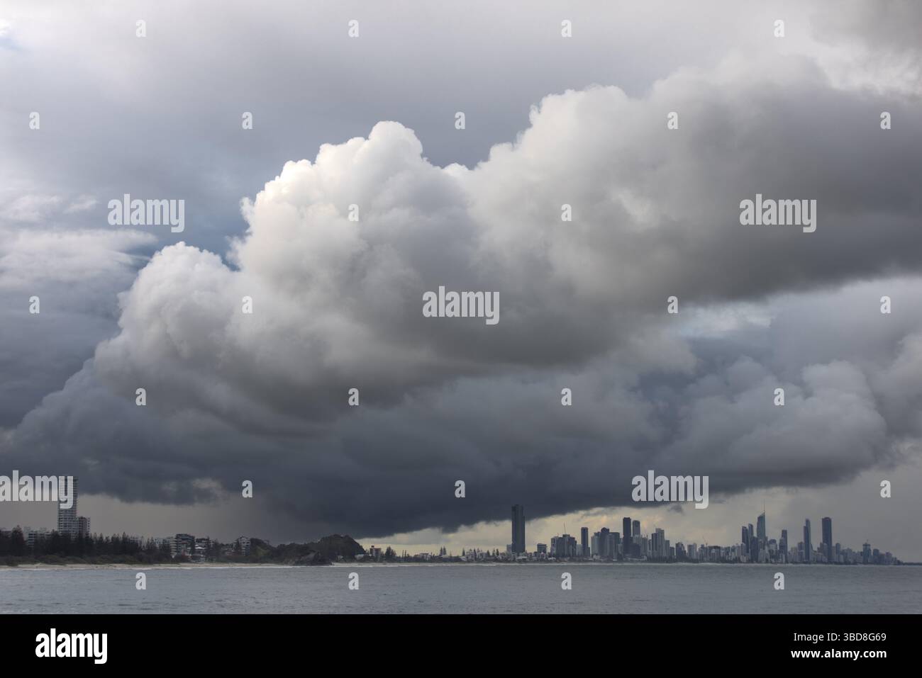 Dramatic clouds forming over Gold Coast city promising heavy rain Stock Photo