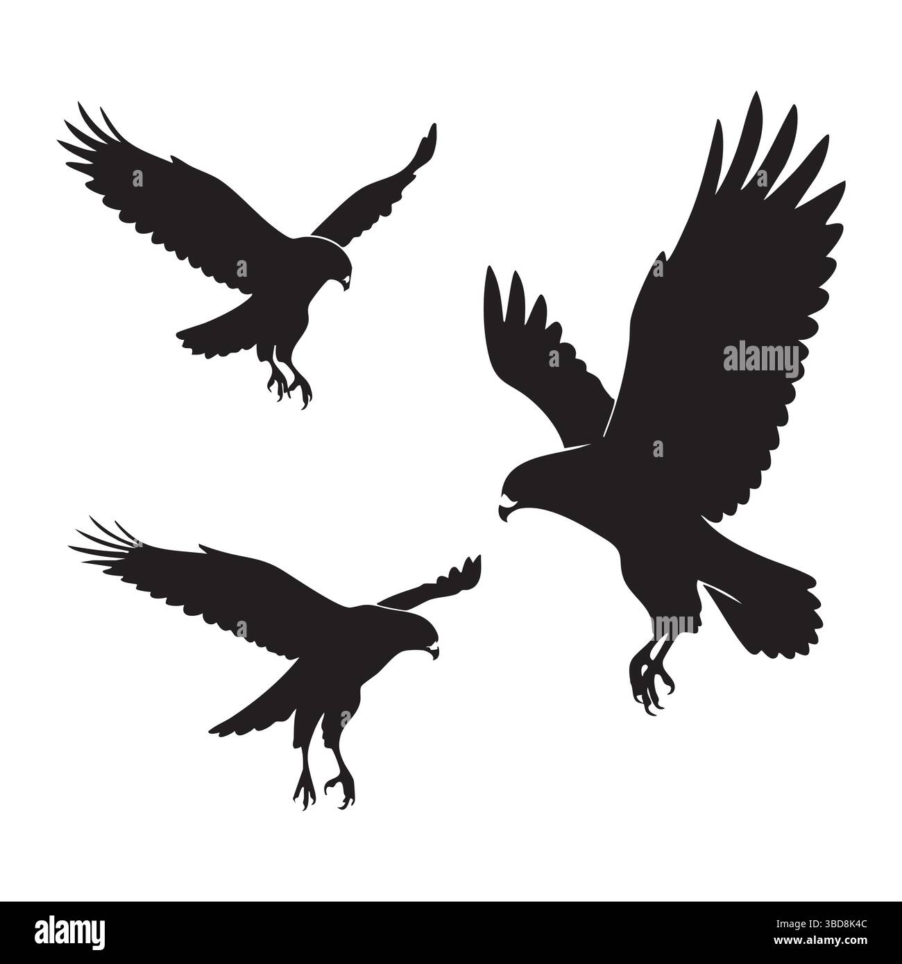 Silhouette set of hawk on white background Stock Vector