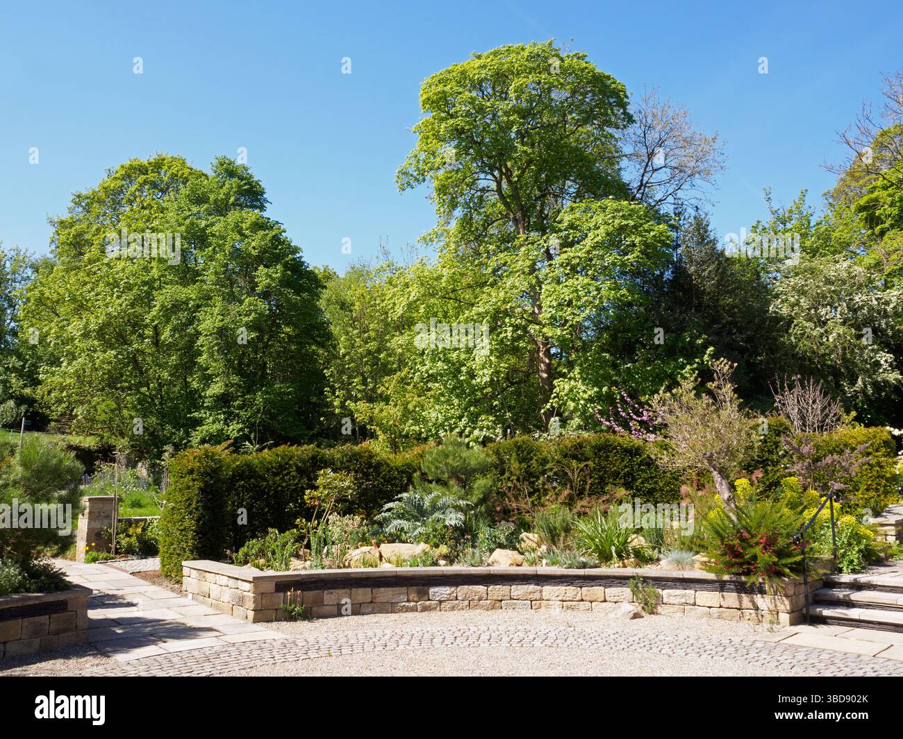 Hard landscaping at the entrance to York Gate Garden Stock Photo