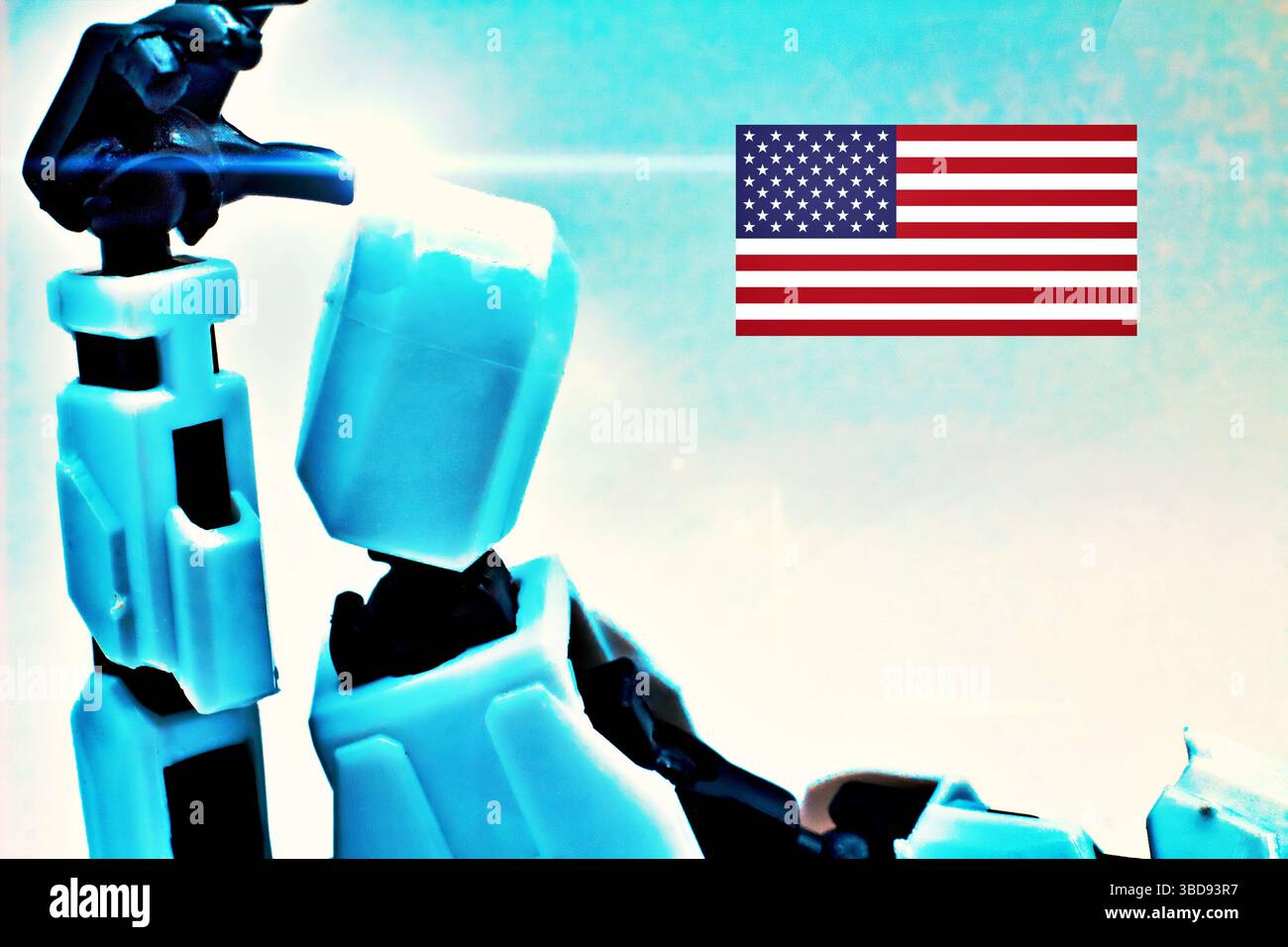 Robot dancing with the American Flag. Stock Photo