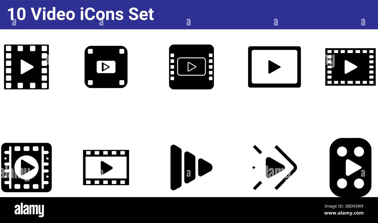 10 Video Player Icons Set - Play Button Symbols Stock Vector