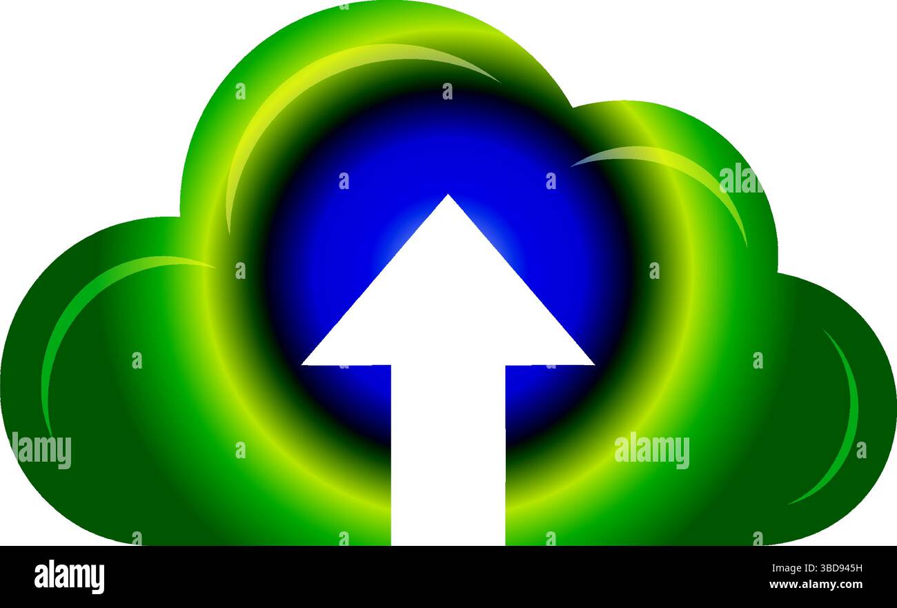 Green & Blue Cloud Upload Icon - Data Transfer Symbol Stock Vector
