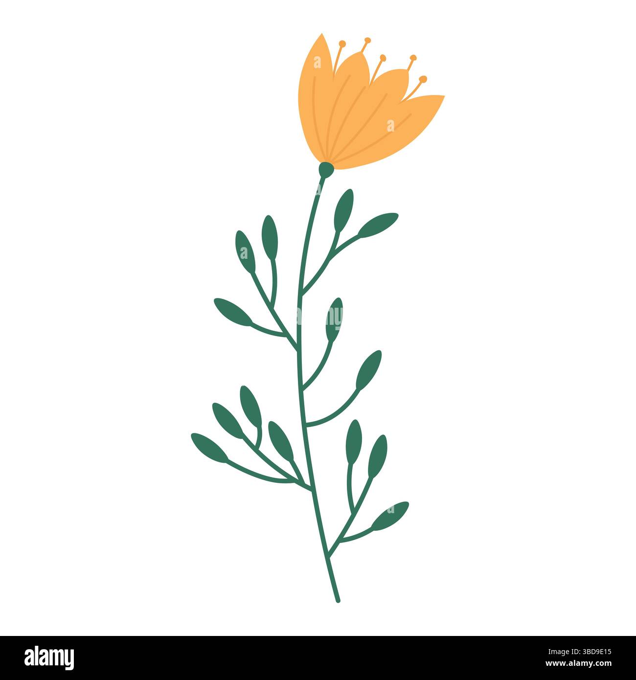 Minimalist Yellow Wildflower Botanical Vector Illustration Stock Vector