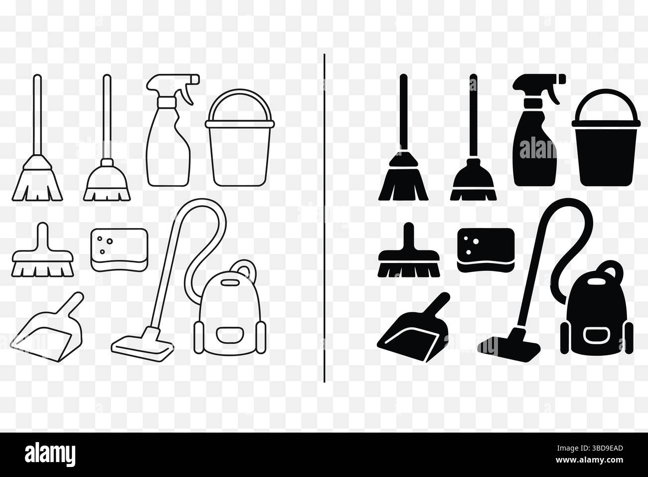 Cleaning Equipment Icon Set – Minimalist Line and Solid Style Household ...