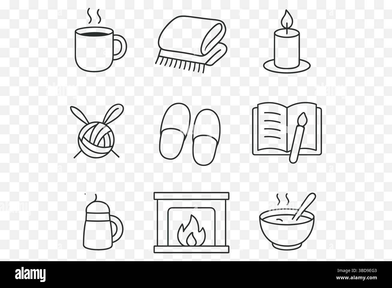 Cozy Hygge Essentials – Minimalist Line Art Icon Set Stock Vector Image ...