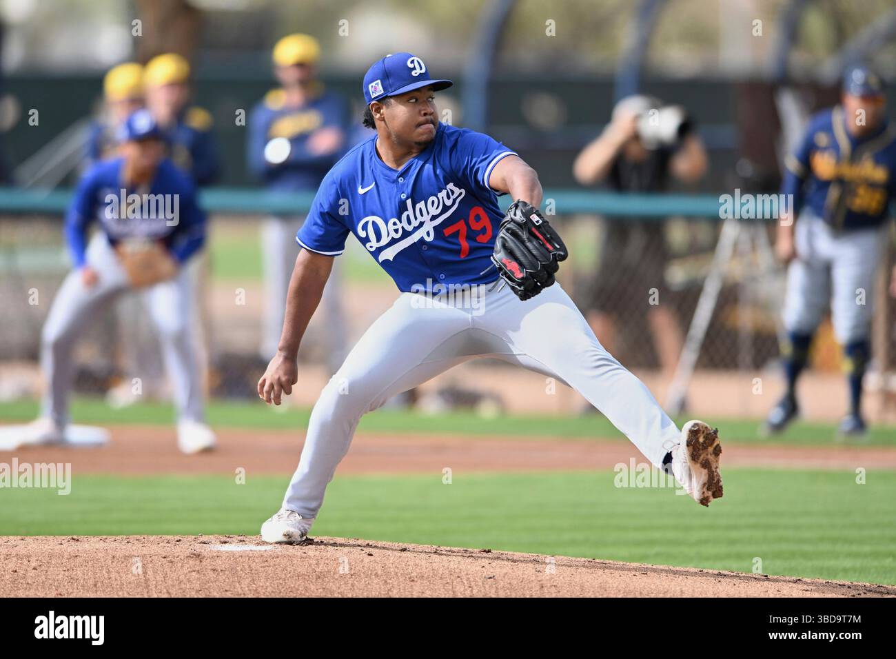 Los Angeles Dodgers pitcher Sean Linan (79) delivers a pitch during a ...