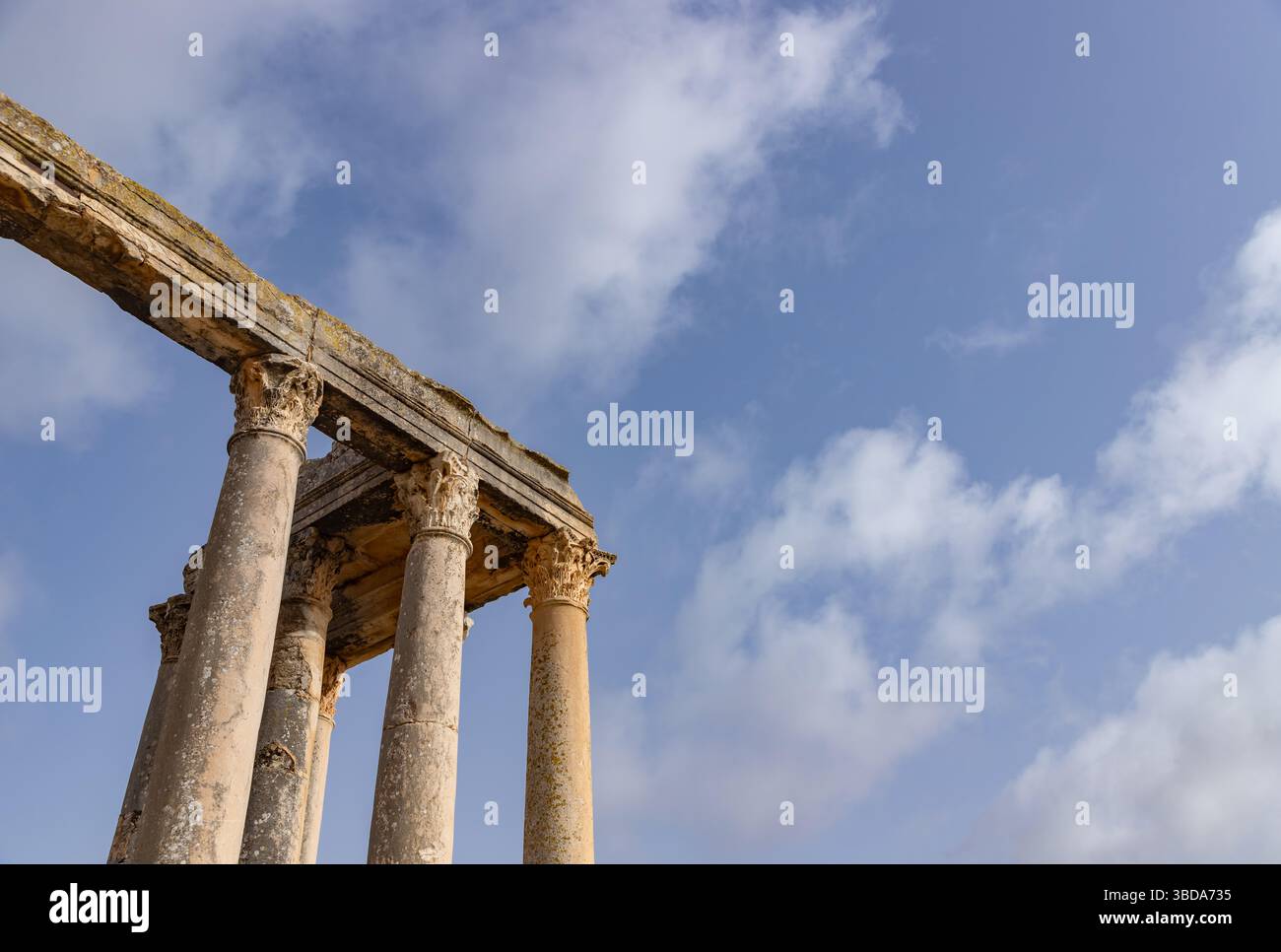 A picture of the Temple of Juno Caelestis at the Dougga Archaeological Site. Stock Photo