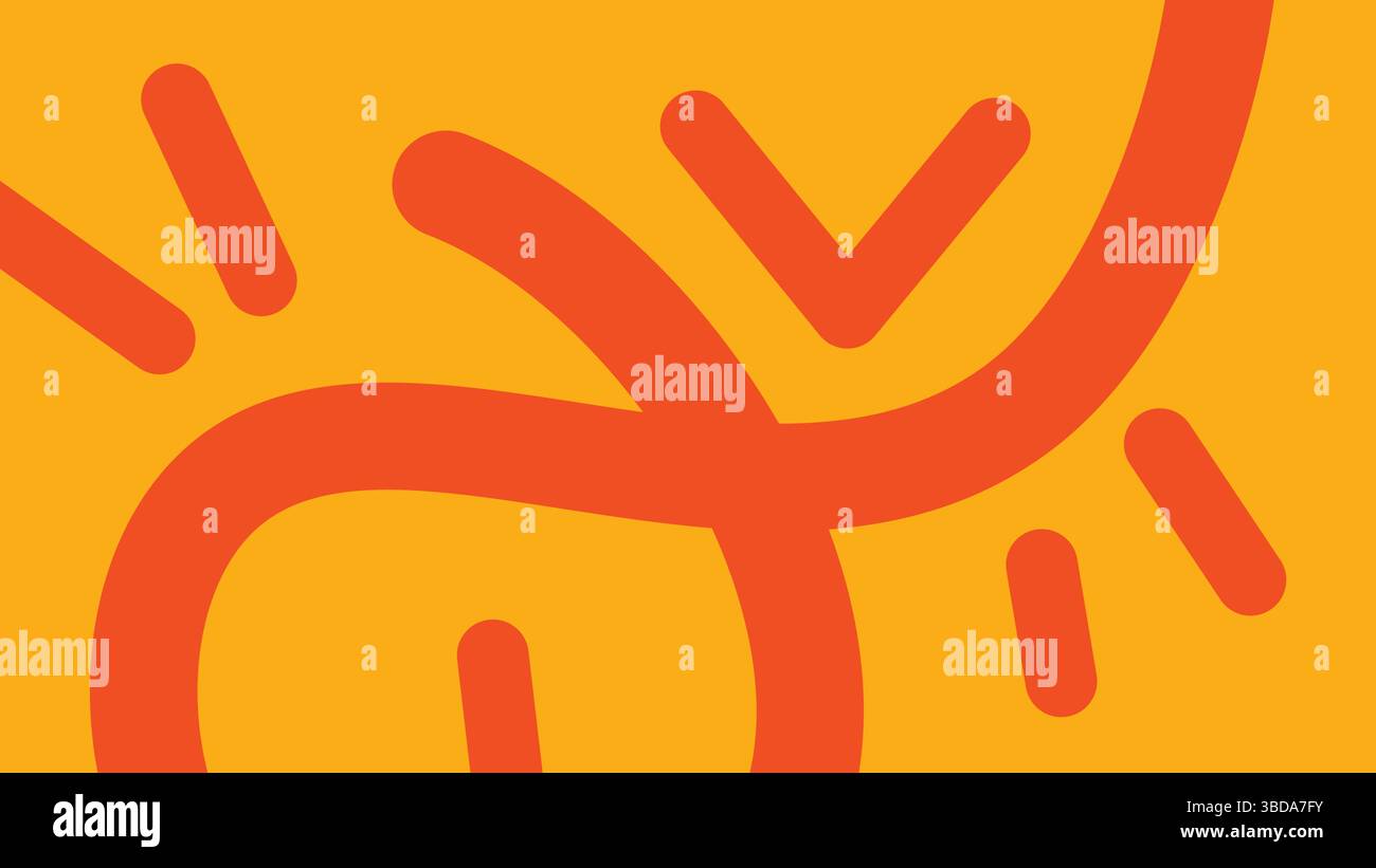 Red Minimal Curves on Bright Yellow Abstract Stock Vector