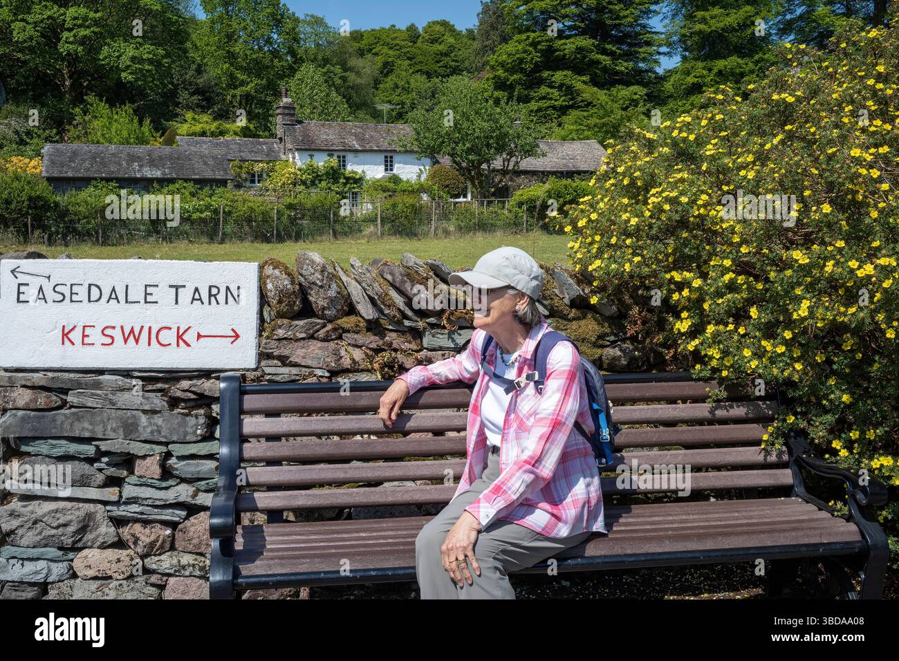 Waiting for the bus at Grasmere, Lake District National Park, Cumbria, UK Stock Photo