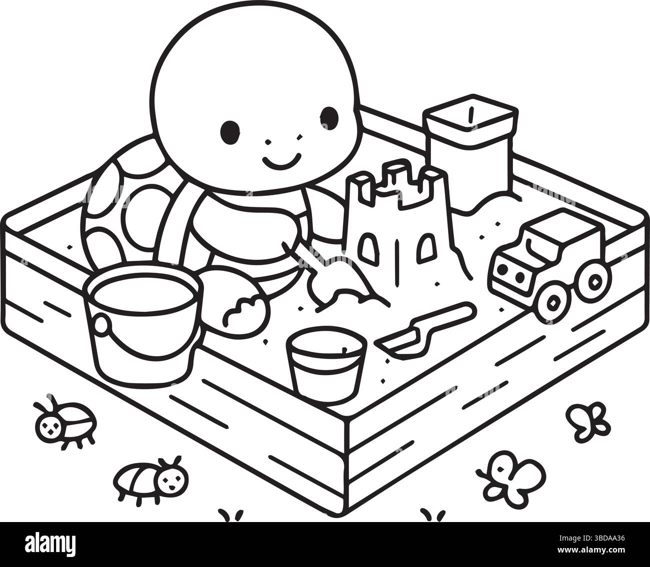 A turtle having a fun time playing in a colorful sandbox filled with ...