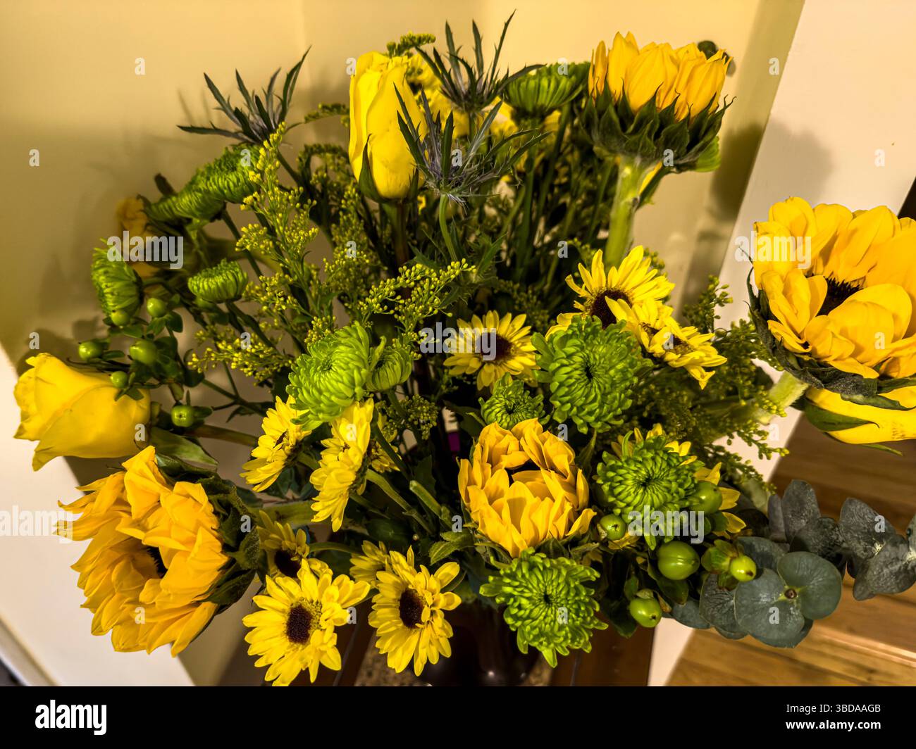 Bouquet of yellow flowers with sunflowers - Smartphone Captured Stock Image