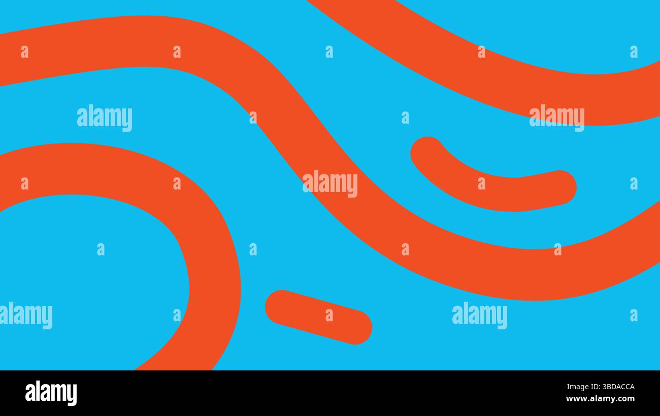 Red Flowing Curves on Bright Blue Abstract  Stock Vector